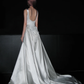 Classy White A Line Straps Satin Simple Pleated Long Wedding Dress SH4713