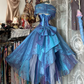 Vintage Dreamy A Line Strapless Organza Long Prom Dress SH5246