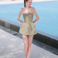 Pretty Blue A Line Strapless Lace Applique Tulle Cocktail Dress Homecoming Dress SH6170