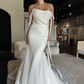 Simple Mermaid Off the Shoulder Corset Chiffon Long Sweep Wedding Dress SH2233