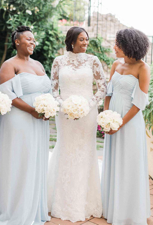 Baby Blue Chiffon Off The Shoulder A-line Bridesmaid Dresses SH5584