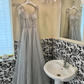 Grey A Line Spaghetti Strap Beaded Corset Tulle Prom Dress Evening Dress SH3860