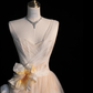 Gentle A Line One Shoulder Flower Tulle Long Party Dress Evening Dress SH2813