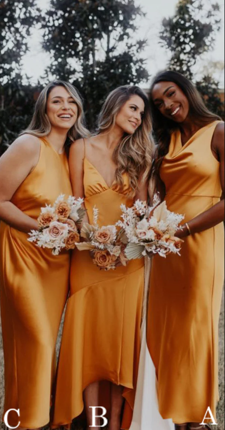 Orange Elastic Satin Mismatched Fashion Bridesmaid Dresses SH5586
