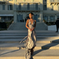 Elegant A Line V Neck Beaded Grey Satin Long Backless Prom Dress Wedding Guest Dress SH5360