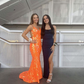 Unique Prtint Orange Long Mermaid Prom Dress Evening Dress SH953