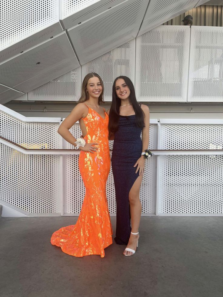 Unique Prtint Orange Long Mermaid Prom Dress Evening Dress SH953