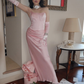 Gentle Pink Sheath Strapless Satin Long Prom Dress Party Dress SH5316