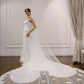 Romantic Mermaid Strapless Beaded Floral White Satin Long Train Wedding Dress SH6187