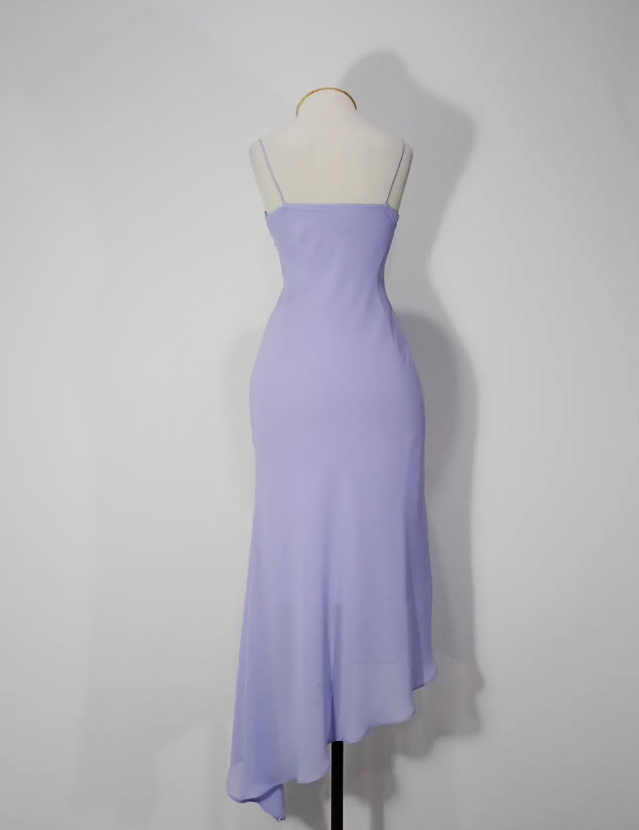 Vintage A Line Spaghetti Strap Beaded Lilac Chiffon Evening Dress Party Dress SH3164