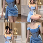 Sexy Sheath Off the Shoulder Corset Blue Satin Homecoming Dress Cocktail Dress SH3185