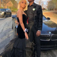 Classic Black Mermaid Velvet Tulle Prom Dress Long Evening Dress SH919