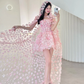 Stunning A Line Strapless Flower Pink Tulle Short Homecoming Dress Cocktail Dress SH2994