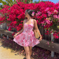 Pink Print Floral A Line Halter Satin Short Prom Dress Homecoming Dress SH6390