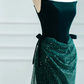 Green A Line Strapless Velvet Sequin Long Sweep Prom Dress Graduation Prom Dress SH2492