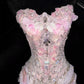 Stunning Pink Mermaid Strapless Exquisite Beaded Floral Tulle Prom Dress Evening Dress SH7170