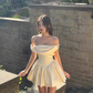 Cute A Line Off the Shoulder Ivory Satin Short Homecoming Dress Birthday Dress SH3025