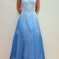 Charming A Line Strapless Beaded Chiffon Satin Prom Dress Evening Dress SH2055