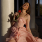 Princess A Line Sweetheart Neck Ruffle Light Pink Tulle Prom Dress Evening Dress with Slit SH2196