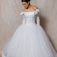Retro Unique A Line Strapless Bow White Tulle Satin Wedding Dress SH6089