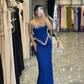 Royal Blue Sheath Strapless Exquisite Beaded Satin Prom Dress Evening Dress SH5413