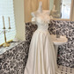 White Classy Ball Gown Off the Shoulder Pearl Satin Long Prom Dress Wedding Dress SH3857