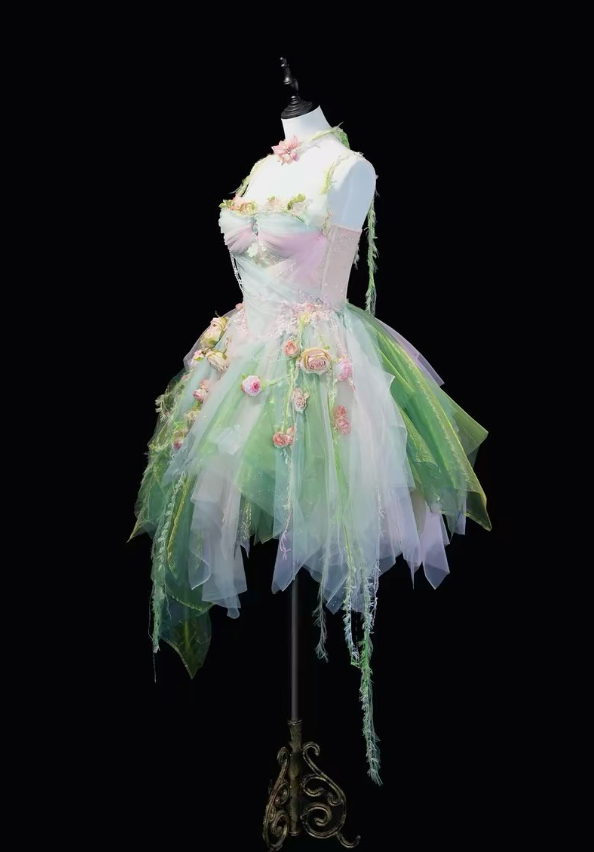 Sweety Green Ball Gown Spaghetti Strap 3D Floral Tulle Short Prom Dress Homecoming Dress SH6441