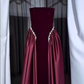Classy A Line Strapless Pearl Dark Burgundy Velvet Satin Party Dress Wedding Guest Dress SH2923