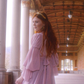 Gentle Purple A Line Long Sleeve V Neck Chiffon Long Prom Dress Evening Dress SH3321