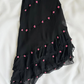 Vintage Blue Floral Black Beaded Ruffles Chiffon Prom Dress Evening Party Gowns SH3537
