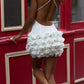 Sexy White A Line Spaghetti Strap Tulle Chiffon Short Prom Dress Homecoming Dress SH7216