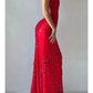 Vintage Sheath V Neck Beaded Sexy Red Chiffon Long Prom Dress Evening Dress SH3343