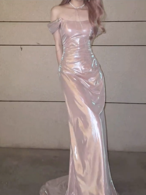 Romantic Light Pink Mermaid Satin Graduation Ball Gown 18th Birthday Dress with Slit SH4990