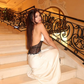 Open Back Elegant Ivory Sheath Halter Lace Satin Long Prom Dress Outfits SH4978