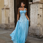Blue A Line One Shoulder Sequin Beaded Chiffon Prom Dress Evening Dress SH8538