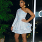 One Shoulder Long Sleeve Short Party Dress，White Homecoming Dress SH691