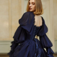 Navy Blue A Line Long Sleeve Chiffon Slit Prom Dress Evening Dress SH6687