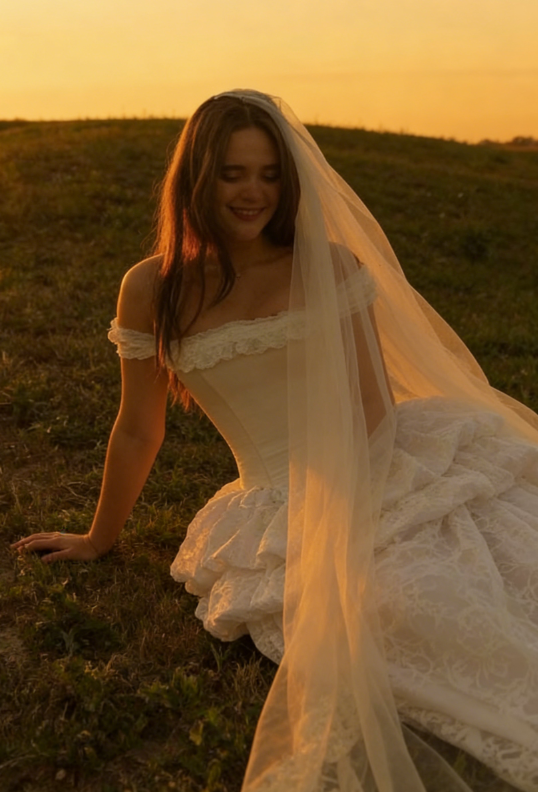 Vintage Simple A Line Off the Shoulder White Lace Long Wedding Dress SH5391
