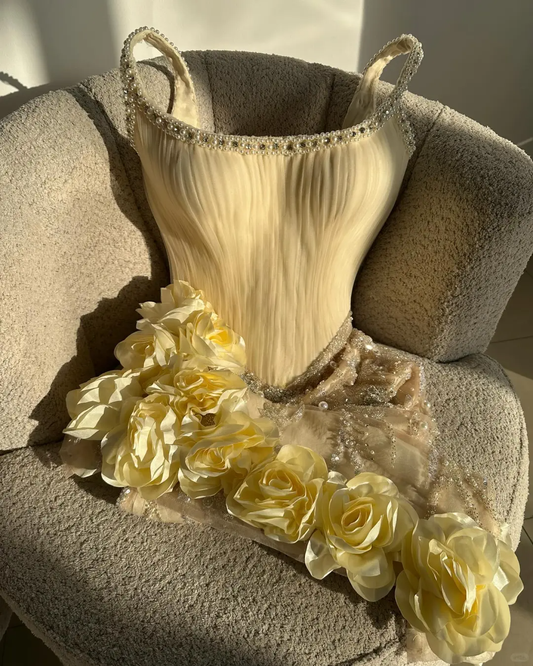 Stunning Sheath Straps Beaded Yellow Satin Tulle Short Homecoming Dress Cocktail Dress SH3194