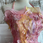 Vintage Pink-Yellow Ball Gown Halter Ruffle Organza Prom Dress Sweet 16 Dress SH5786