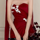 Burgundy Mermaid Sweetheart Neck White Applique Tulle Prom Dress Party Dress SH4077