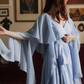 Gentle Sky Blue A Line Long Sleeve Chiffon Prom Dress Evening Dress SH6703