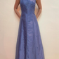 Stunning A Line Spaghetti Strap Beaded Purple Tulle Satin Prom Dress Evening Dress SH2223