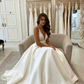 White v neck satin lace long prom dress evening dress A08
