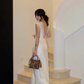 Backless Elegant A Line Spaghetti Strap Chiffon Satin Party Dress Evening Dress SH3352