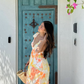 Yellow A Line Strap Orange Print Floral Chiffon Prom Dress Vacation Dress SH6256