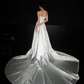 Cute A Line Sweetheart Neck Bow White Satin Slit Wedding Dress SH5867