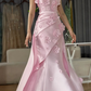 Sweet Pink Mermaid Strapless 3D Floral Satin Prom Dress Evening Dress SH1902