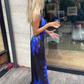 Sexy Sheath Halter Blue Print Floral Chiffon Open Back Evening Dress Outfits SH1941