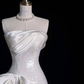 Cute Sheath Strapless Bow White Sequin Satin Long Sweep Prom Dress Graduation Prom Dress SH2566